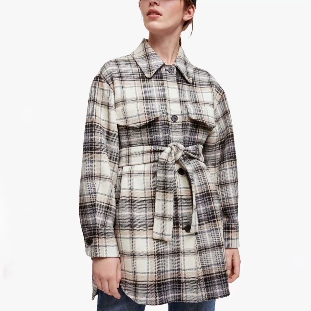 NWT Maje Paris Gavinima Wool Shirt Jacket in Check print